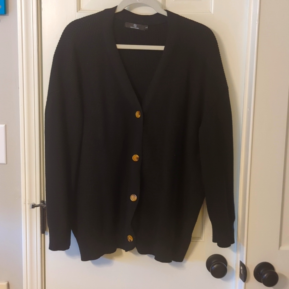 Black button cardigan, size L